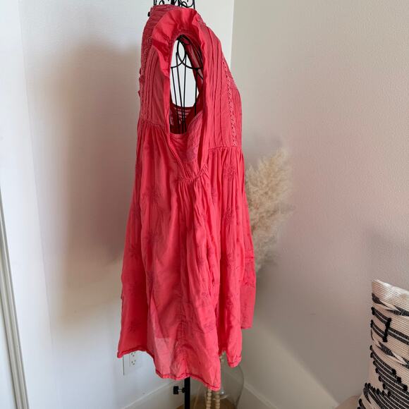 Free People Nobody Like You Boho Pintuck Lace Cotton Embellished Mini Dress XS - Picture 6 of 12